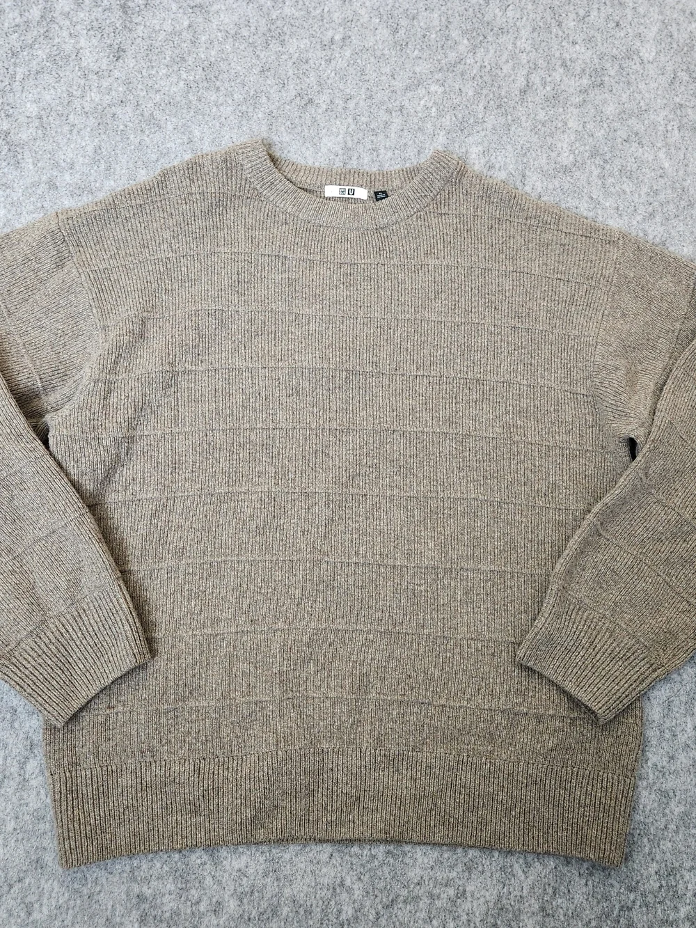 Uniqlo 100% Wool Knit Sweater Men's XL Brown Heavyweight Textured Striped Cozy
